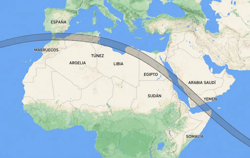 Mapa del Eclipse Solar Total de 2027